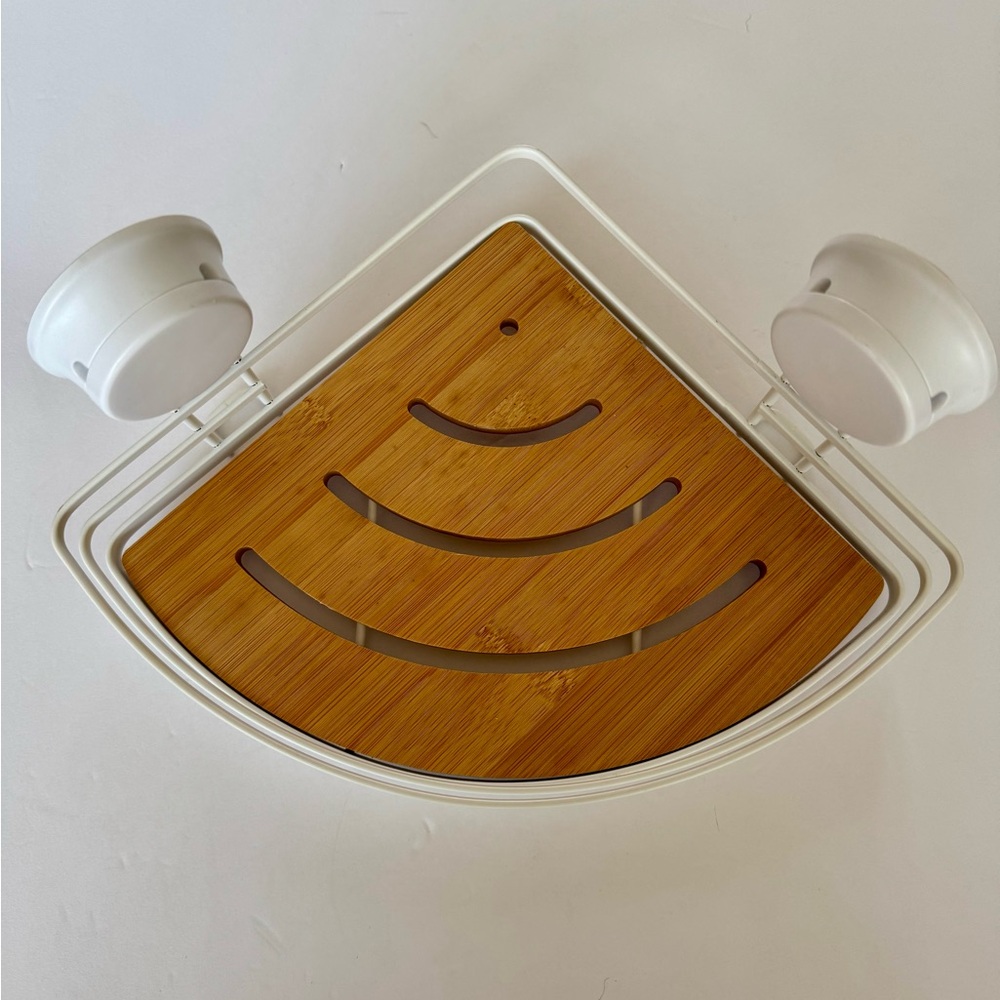 Corner Bamboo Shower Caddy - White Frame